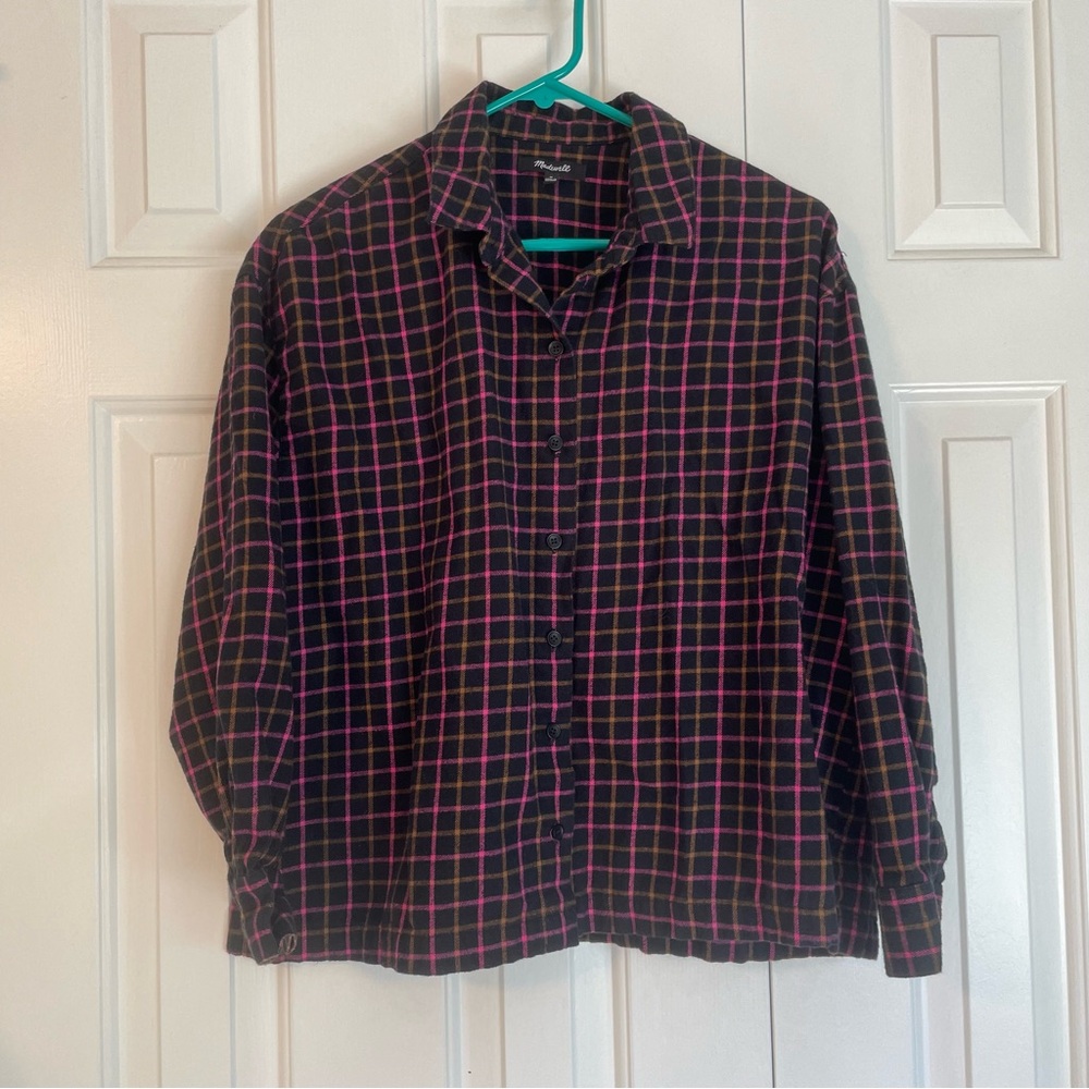 Madewell Black and Pink Plaid Button Down Shirt